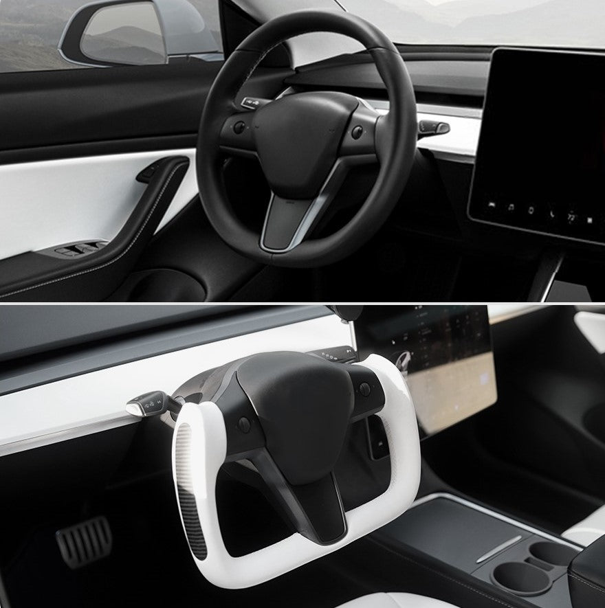 Yoke Heated Steering Wheel - White Nappa Leather (Model 3/Y 2022 & Later)