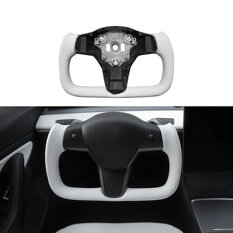 Yoke Heated Steering Wheel - White Nappa Leather (Model 3/Y 2022 & Later)